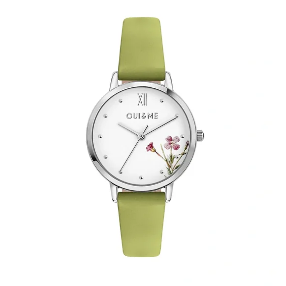 Oui & Me Fleurette Green Leather Strap White Dial Quartz ME010379 Women's Watch