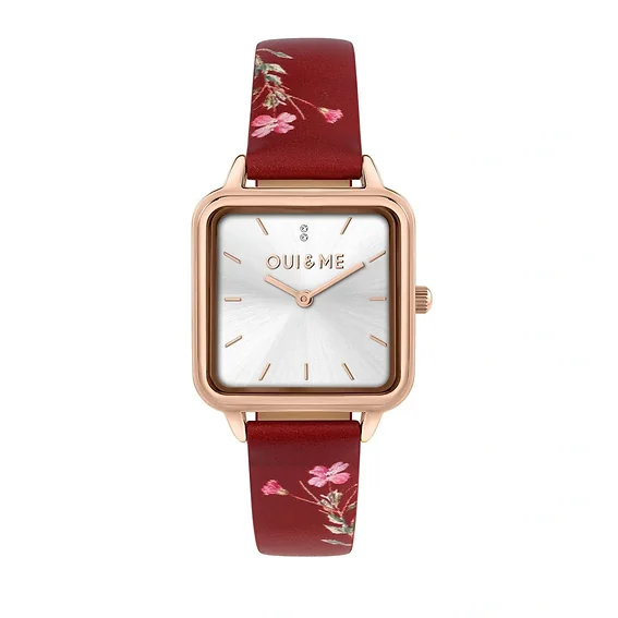 Oui & Me Harmonie Red Recycled Leather Strap Silver Dial Quartz ME010384 Women's Watch