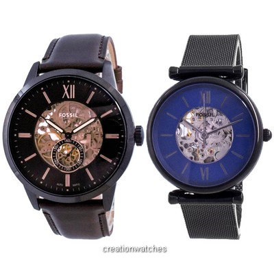Fossil Skeleton Dial Automatic Men's And Women's Watch Combo Set ME3155 - ME3177