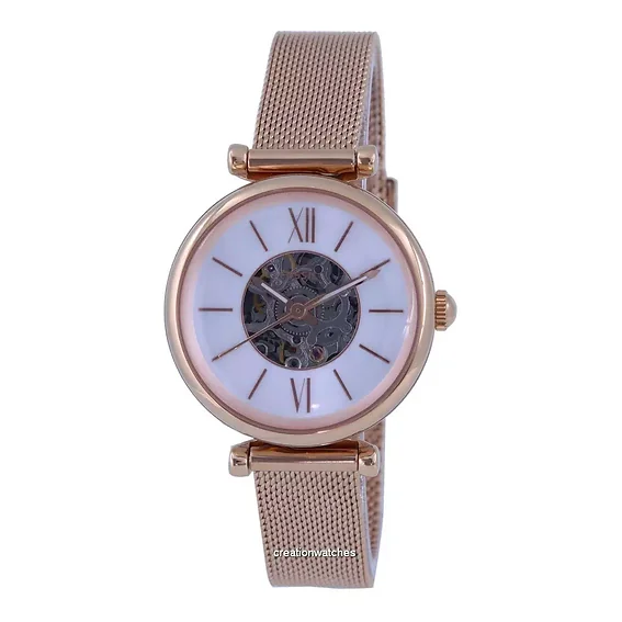 Fossil Carlie Mini Skelton Mother Of Pearl Dial Automatic ME3188 Women's Watch