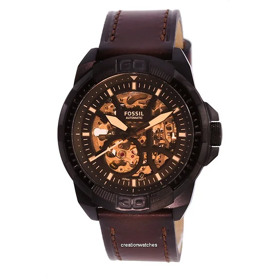 Fossil Bronson Leather Skeleton Dial Automatic ME3219 Men's Watch