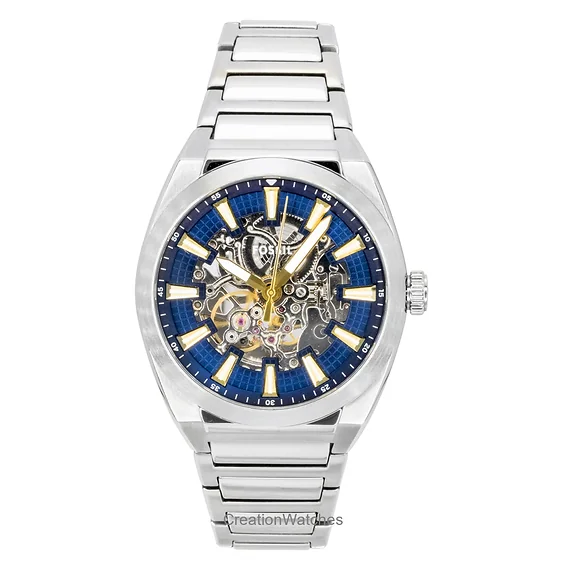 Fossil Everett Stainless Steel Blue Skeleton Dial Automatic ME3220 Men's Watch