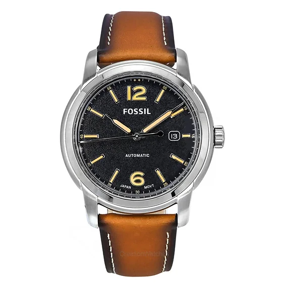 Fossil Heritage Luggage Leather Strap Black Dial Automatic ME3233 Men's Watch