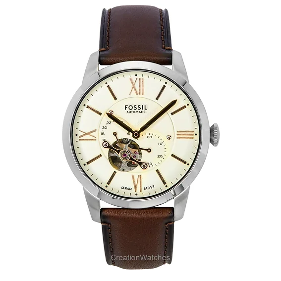 Fossil Townsman Leather Strap Open Heart Cream Dial Automatic ME3266 Men's Watch