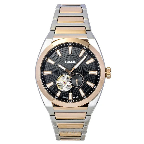Fossil Everett Two-Tone Stainless Steel Open Heart Black Dial Automatic ME3277 Men's Watch