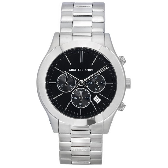 Relógio masculino Michael Kors Slim Runway cronógrafo mostrador preto quartzo MK1056SET 100M com conjunto de presente