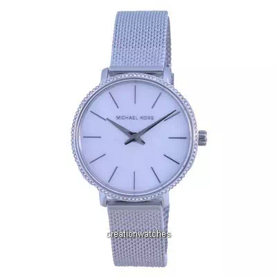 Relógio feminino Michael Kors Pyper, mostrador branco de aço inoxidável quartzo MK4618