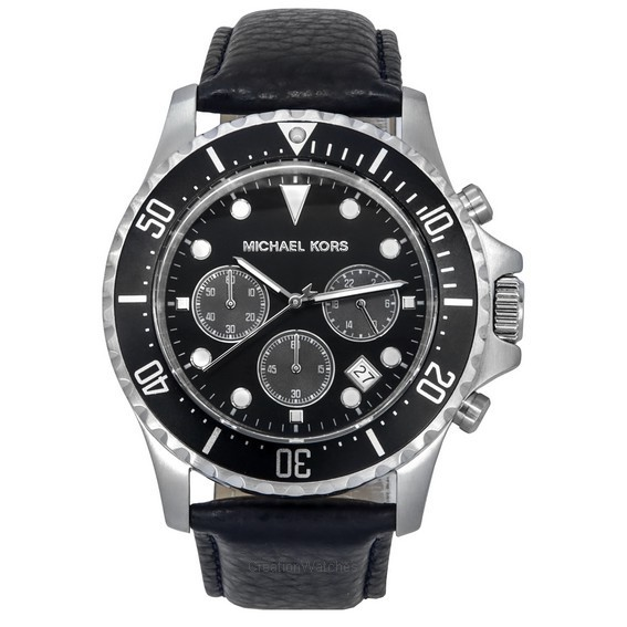 Relógio masculino Michael Kors Everest cronógrafo couro marinho mostrador preto quartzo MK9091 100M