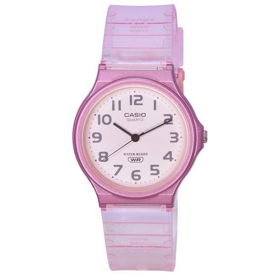 Relógio feminino Casio POP analógico rosa transparente com pulseira de resina quartzo MQ-24S-4B MQ24S-4B