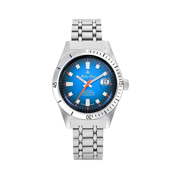 Mathey-Tissot Mergulhador Stainless Steel Blue Dial Automatic Diver's MRG1 200M Men's Watch With Extra Strap