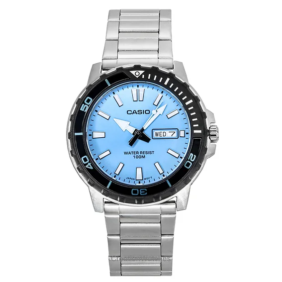 Casio Standard Analog Stainless Steel Aqua Blue Dial Quartz MTD-125D-2A3V 100M Men's Watch