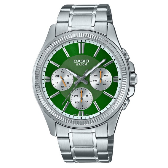 Casio Enticer Analog Stainless Steel Green Dial Quartz MTP-1375D-3 นาฬิกาข้อมือผู้ชาย