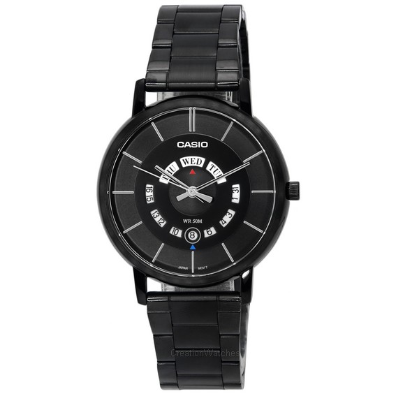 Casio Standard อะนาล็อก สายสแตนเลส สีดำ หน้าปัด ควอตซ์ MTP-B135B-1A MTPB135B-1 นาฬิกาข้อมือผู้ชาย