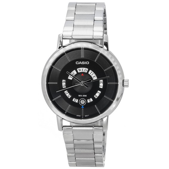 卡西歐標準模擬不銹鋼黑色錶盤石英 MTP-B135D-1A MTPB135D-1 男士手錶 zh-CHS