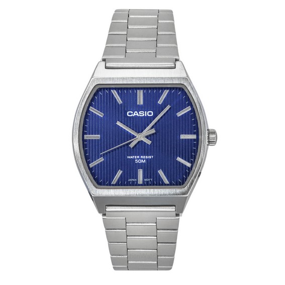 Relógio masculino Casio padrão analógico de aço inoxidável com mostrador azul quartzo MTP-B140D-2A