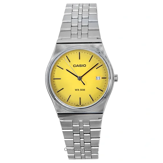 Casio Standard Analog Stainless Steel Yellow Dial Quartz MTP-B145D-9AV Unisex Watch