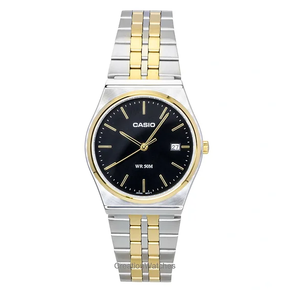 Casio Analog Two Tone Stainless Steel Black Dial Quartz MTP-B145SG-1AV Men's Watch