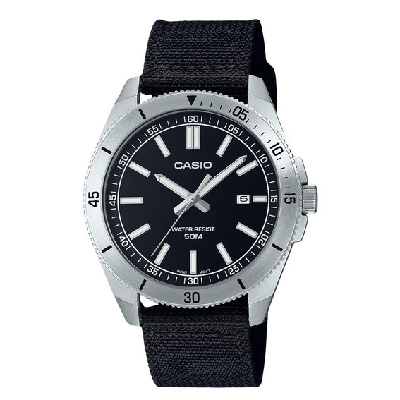卡西歐標準模擬布錶帶黑色錶盤石英 MTP-B155C-1E 男士手錶 zh-CHS