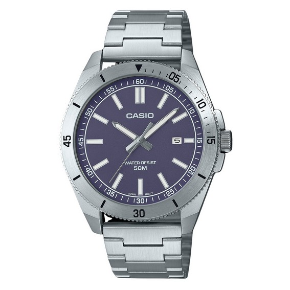 Męski zegarek Casio Standard Analogowy Zegarek Kwarcowy MTP-B155D-2E ze Stali Nierdzewnej Niebieskiej Tarczy
