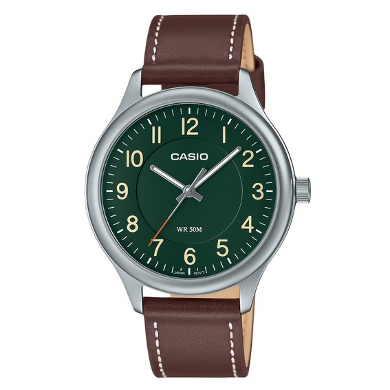 卡西歐標準模擬皮革錶帶綠色錶盤石英 MTP-B160L-3B 男士手錶 zh-CHS