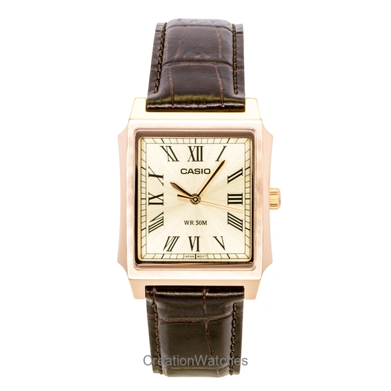 Casio Analog Leather Strap Gold Dial Quartz MTP-B190RGL-9BV Men's Watch