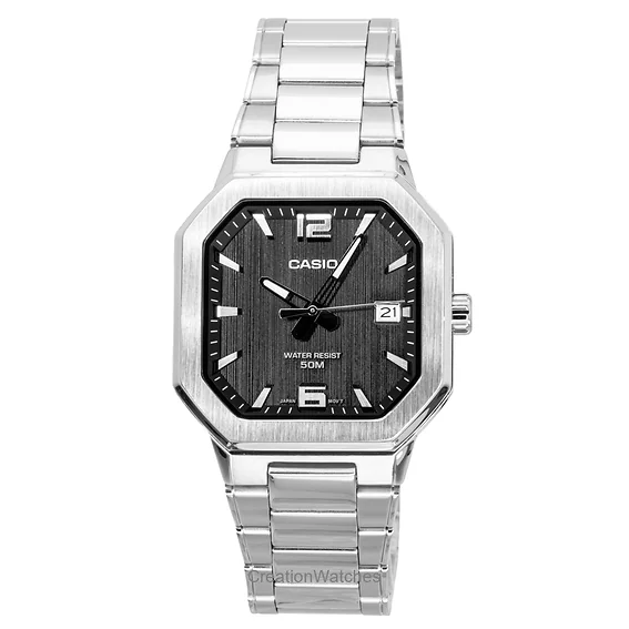 Casio analog stainless steel black dial quartz mens watch