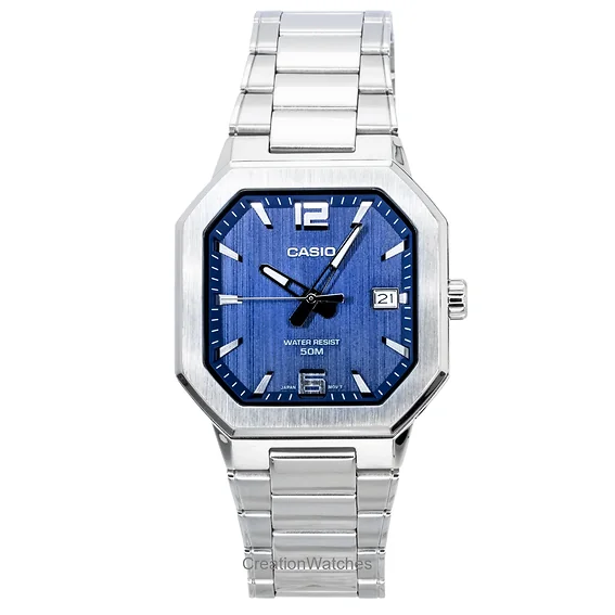 Casio blue dial stainless steel quartz 38 mm mens watch