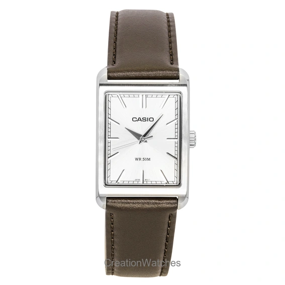Casio Analog Leather Strap Silver Dial Quartz MTP-B215L-7AV Men's Watch