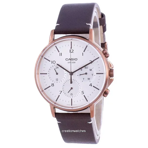 Casio Multi Hands Silver Dial Leather Strap Quartz MTP-E321RL-5A MTPE321RL-5 Men's Watch