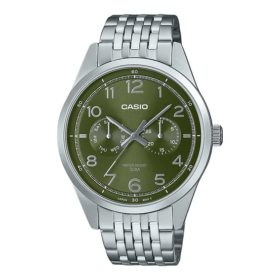 Casio Standard Analog Stainless Steel Green Dial Quartz MTP-E340D-3AV Men's Watch