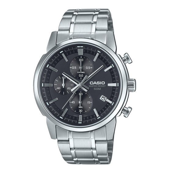 卡西欧标准模拟计时码表不锈钢黑色表盘石英 MTP-E510D-1A1V 男士手表
