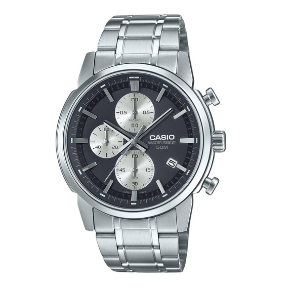 卡西欧标准模拟计时码表不锈钢黑色表盘石英 MTP-E510D-1A2V 男士手表
