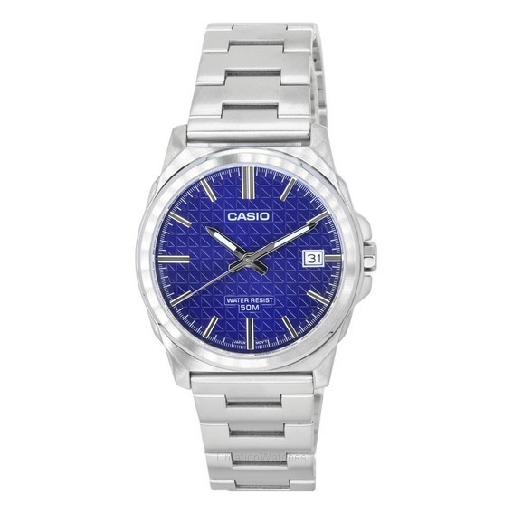 Relógio masculino Casio padrão analógico de aço inoxidável com mostrador azul quartzo MTP-E720D-2A