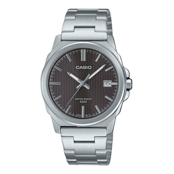 Relógio masculino Casio padrão analógico de aço inoxidável com mostrador cinza quartzo MTP-E720D-8AV