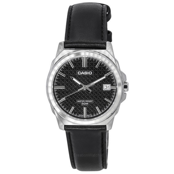 卡西歐標準模擬皮革錶帶黑色錶盤石英 MTP-E720L-1A 男士手錶