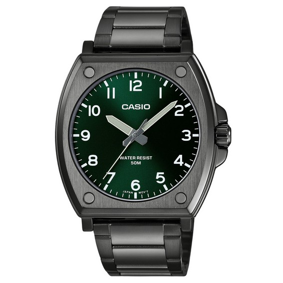 Casio Standard Analog Black Ion Plated Stainless Steel Green Dial Quartz MTP-E730B-3AV Men's Watch