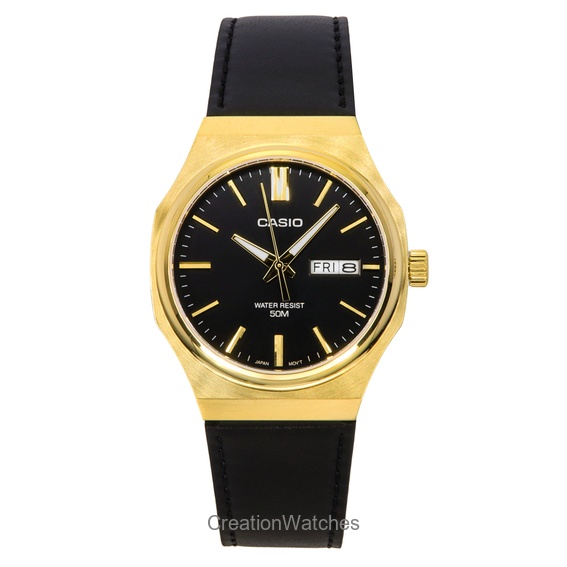Casio Standard Analog Moon Phase Leather Strap White Dial Quartz MTP-M305L-7A Men's Watch