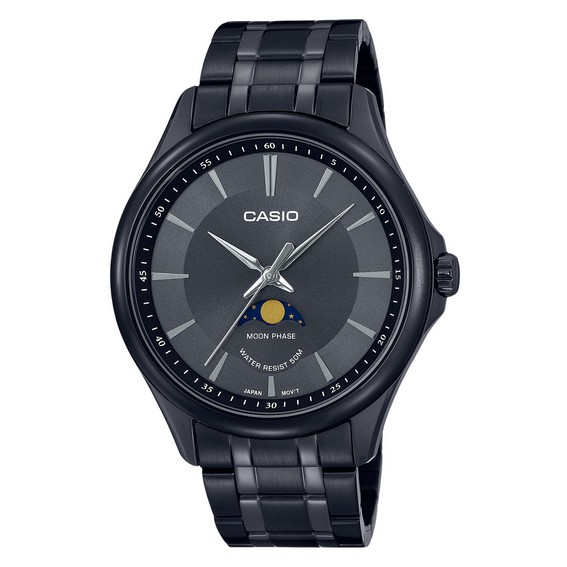 Стандартные аналоговые кварцевые мужские часы Casio с черным циферблатом и фазой луны MTP-M100B-1A