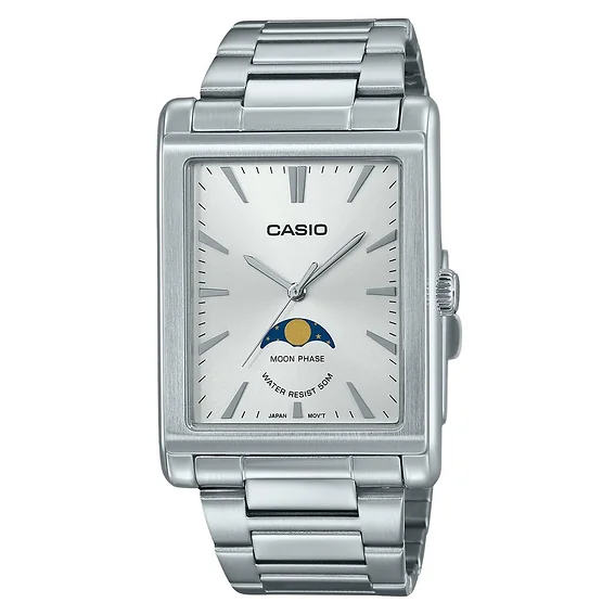 Casio Standard Analog Moon Phase Stainless Steel Silver Dial Quartz MTP-M105D-7A Men's Watch