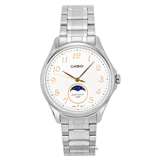 Casio Standard Analog Moon Phase Stainless Steel White Dial Quartz MTP-M110D-7AV Men's Watch
