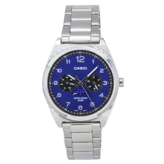 Casio Standard Analog Stainless Steel Moon Phase Blue Dial Quartz MTP-M300D-2A นาฬิกาข้อมือผู้ชาย