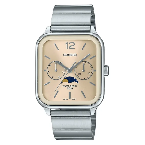 Casio Standard Analog Moon Phase Stainless Steel Champagne Dial Quartz MTP-M305D-9AV Men's Watch