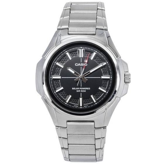 卡西歐標準模擬不銹鋼黑色錶盤太陽能 MTP-RS100D-1A 男士手錶