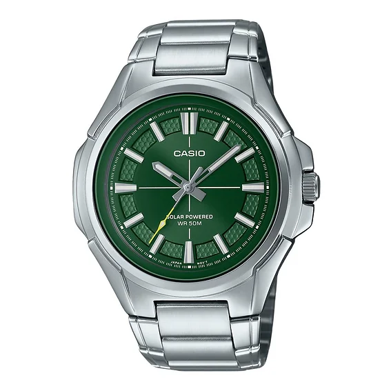 Casio Standard Analog Stainless Steel Green Dial Solar MTP-RS100D-3AV Men's Watch