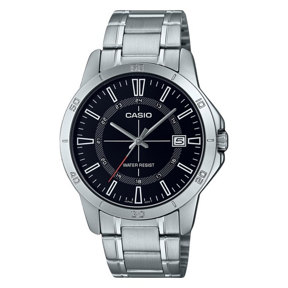 卡西欧标准模拟不锈钢黑色表盘石英 MTP-V004D-1C 男士手表