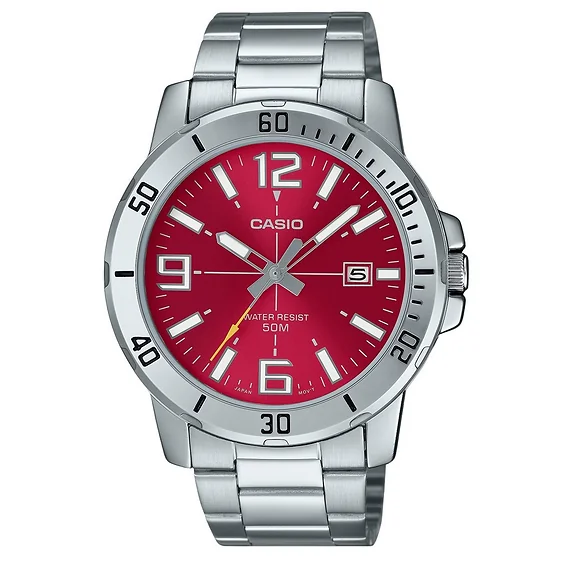 Casio Standard Analog Stainless Steel Red Dial Quartz MTP-VD01D-4BV Men's Watch