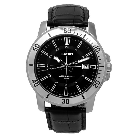Montre Casio Standard analogique bracelet en cuir noir cadran noir quartz MTP-VD01L-1C pour homme