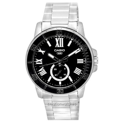 Relógio masculino Casio analógico aço inoxidável mostrador preto quartzo MTP-VD200D-1B MTPVD200D-1B