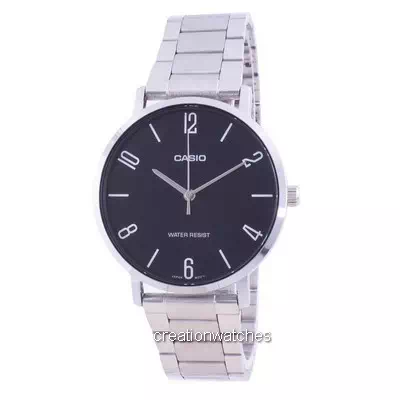 卡西歐黑色錶盤不銹鋼石英MTP-VT01D-1B2 MTPVT01D-1B2男士手錶