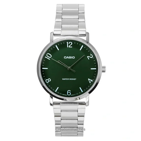 Casio Standard Analog Stainless Steel Green Dial Quartz MTP-VT03D-3B Men's Watch